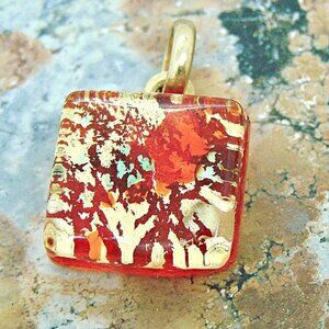 Acrylic Square Pendant Charm Gold Tone Fashion Jewelry Red Gold Green Speckled